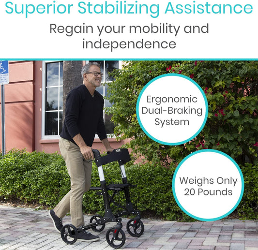 Walker Rollator - Lightweight Foldable Walking Transport - Black - rollator-walker